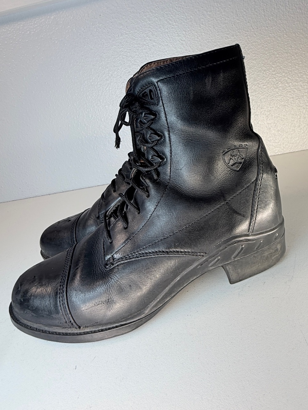 Ariat Heritage Paddock Riding Boots Black Leather Lace Up Size 7.5